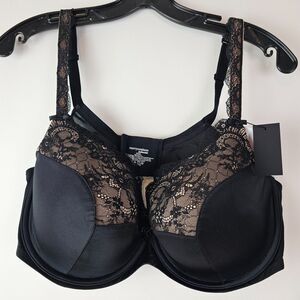 NWT Curvy Couture 1017 Full Coverage Balconette‎ UW Bra 42DD Tulip Lace Black
